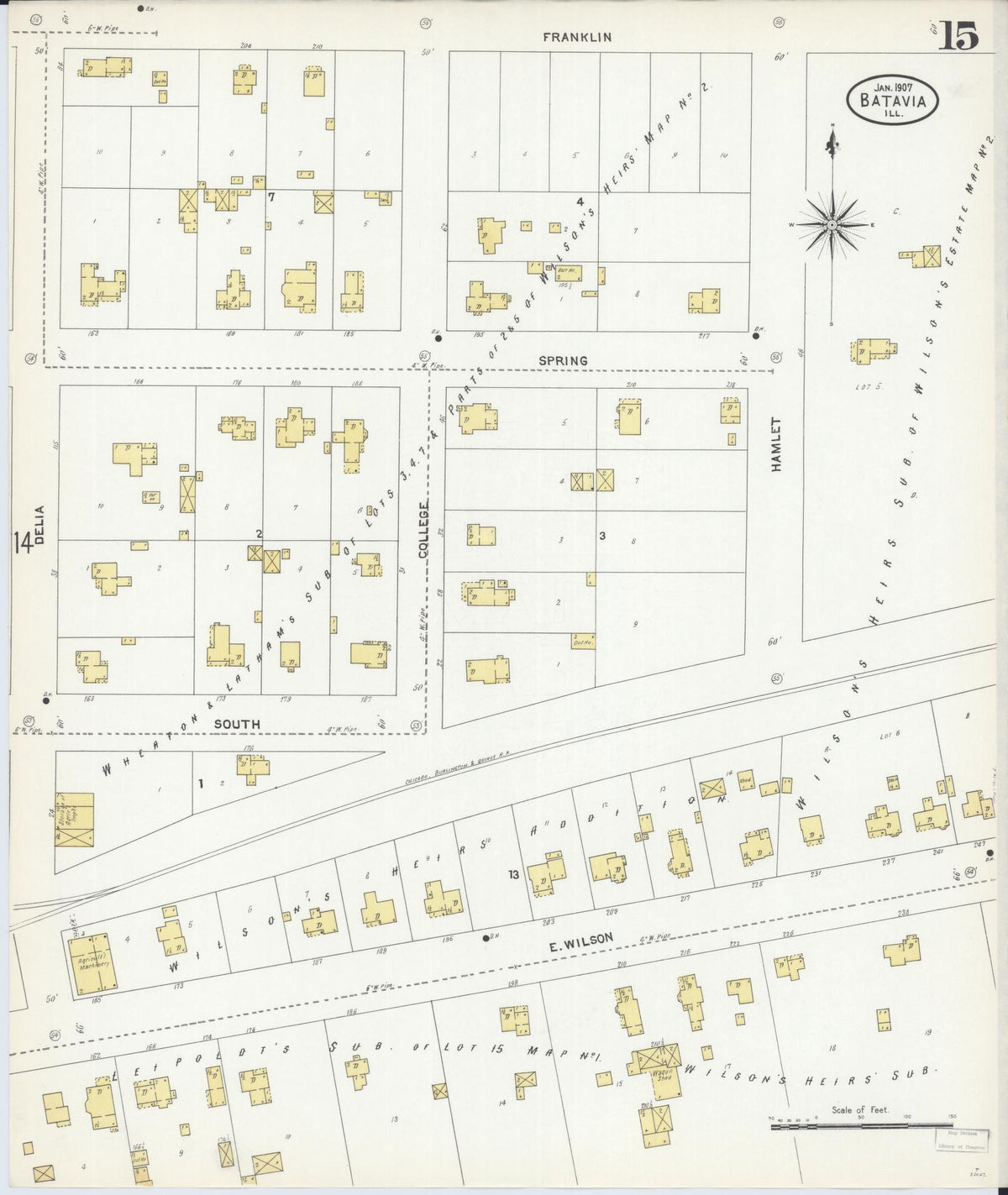 Sanborn Fire Insurance Map from Batavia, Kane County, Illinois (1907), Sheet #0015 - Complete Map Set gallery image, historic Sanborn map, vintage wall art, Illinois Illinois