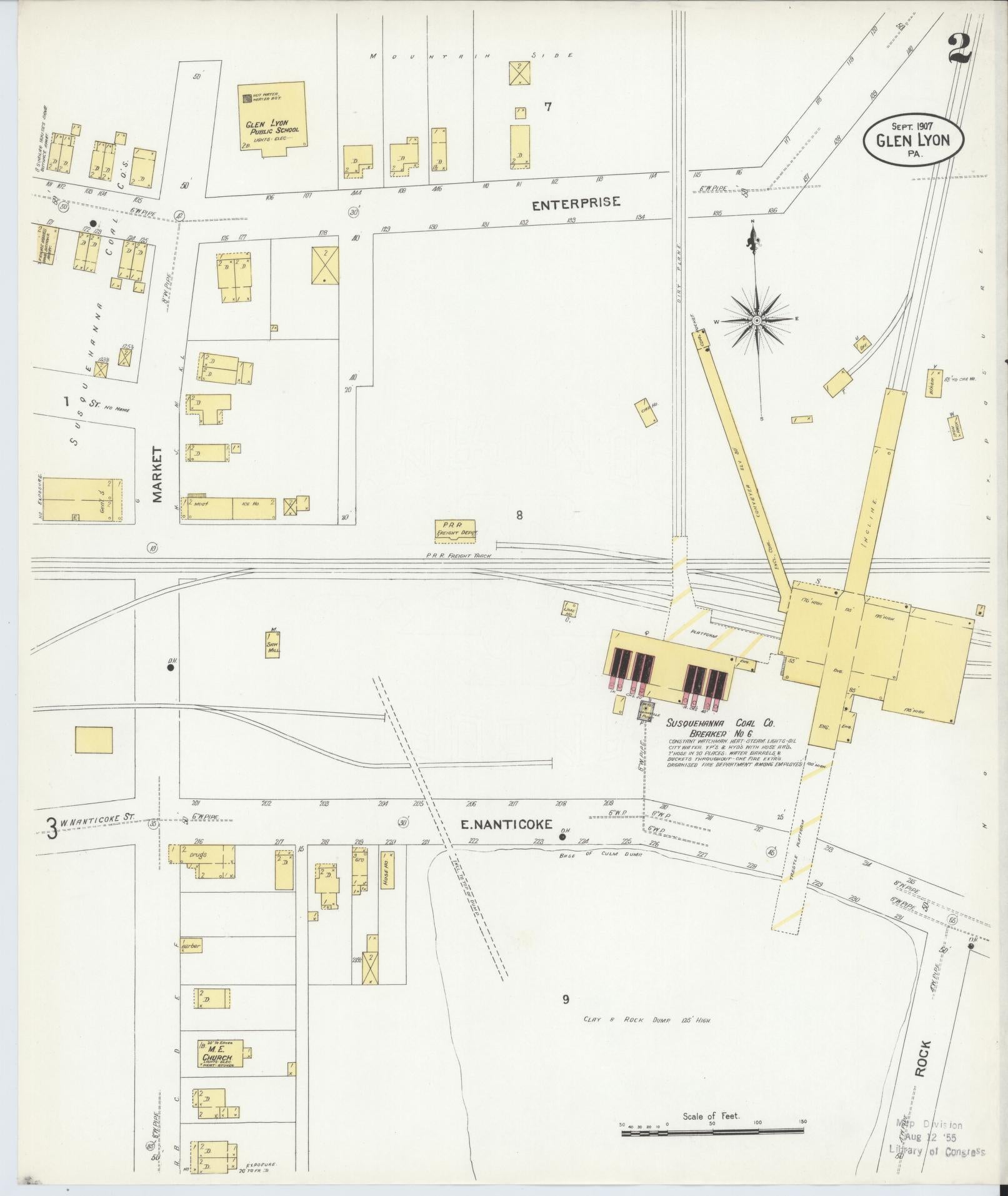 Sanborn Fire Insurance Map from Glen Lyon, Luzerne County, Pennsylvania (1907), Sheet #0002 - Historic Sanborn Fire Insurance Map Print, vintage old map wall art, antique decor, genealogy gift, Pennsylvania Pennsylvania map