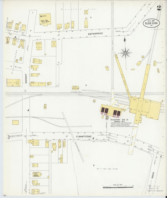 Sanborn Fire Insurance Map from Glen Lyon, Luzerne County, Pennsylvania (1907), Sheet #0002 - Historic Sanborn Fire Insurance Map Print, vintage old map wall art, antique decor, genealogy gift, Pennsylvania Pennsylvania map