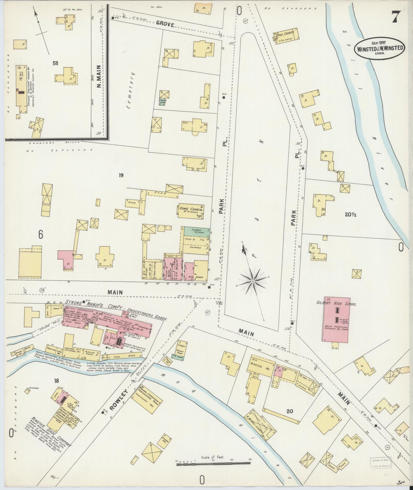 Sanborn Fire Insurance Map from Winsted, Litchfield County, Connecticut (1897), Sheet #0007 - Complete Map Set gallery image, historic Sanborn map, vintage wall art, Connecticut Connecticut