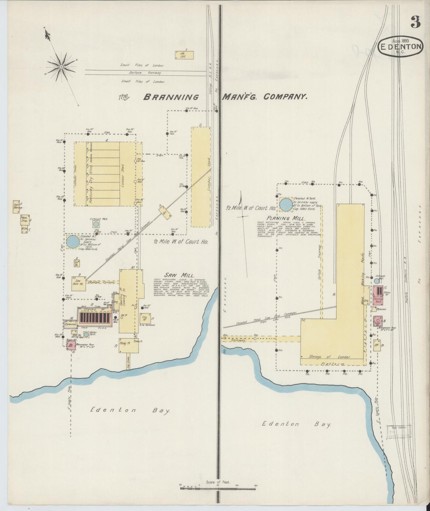 Sanborn Fire Insurance Map from Edenton, Chowan County, North Carolina (1893), Sheet #0003 - Complete Map Set gallery image, historic Sanborn map, vintage wall art, North Carolina North Carolina