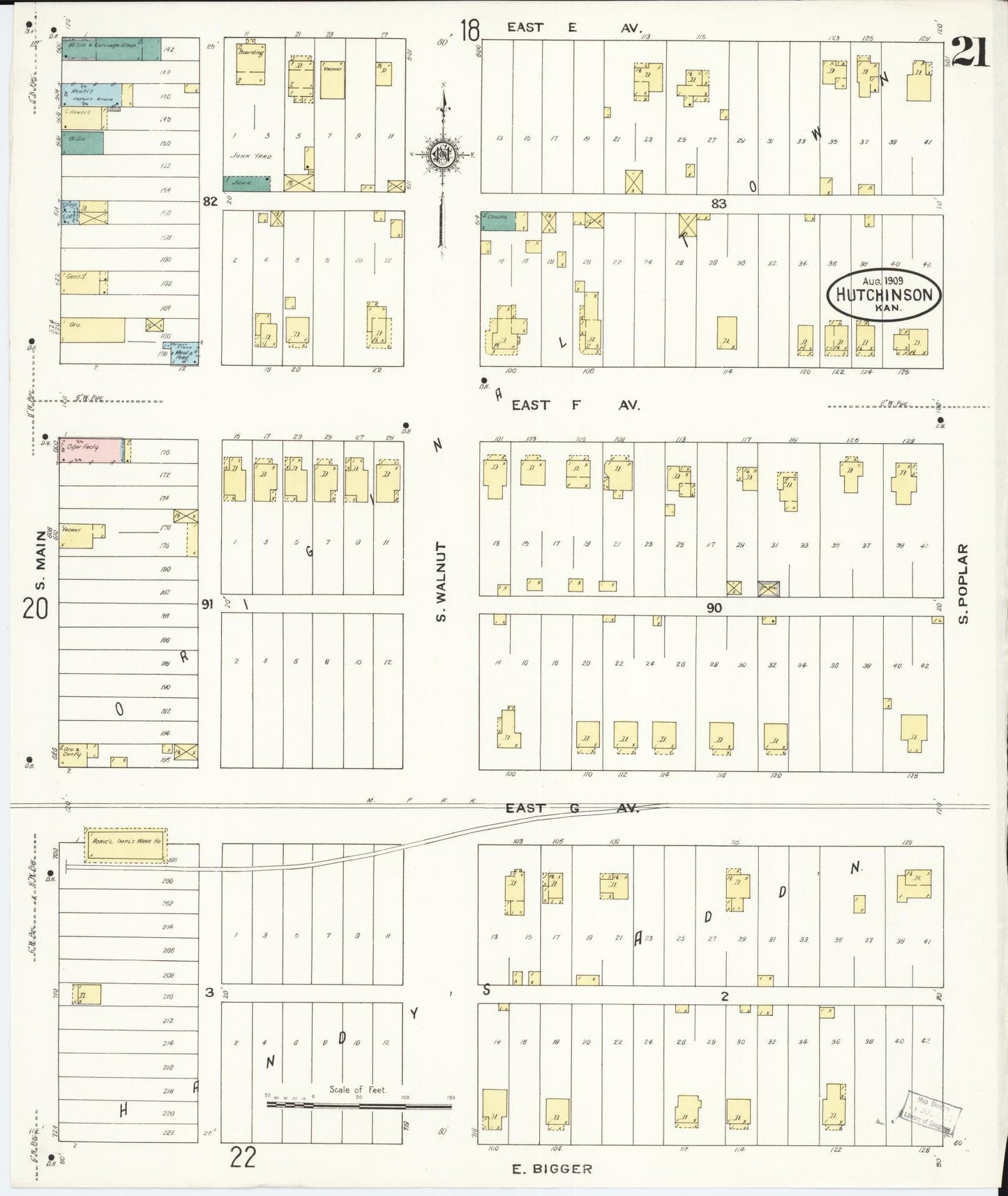 Sanborn Fire Insurance Map from Hutchinson, Reno County, Kansas (1909), Sheet #0021 - Complete Map Set gallery image, historic Sanborn map, vintage wall art, Kansas Kansas