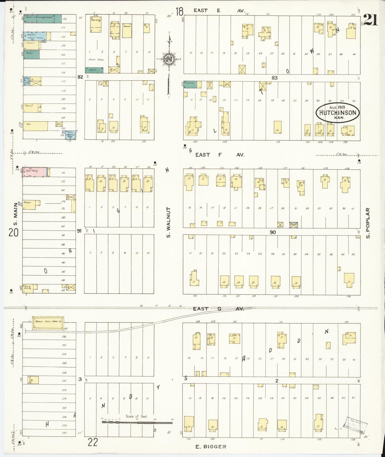 Sanborn Fire Insurance Map from Hutchinson, Reno County, Kansas (1909), Sheet #0021 - Complete Map Set gallery image, historic Sanborn map, vintage wall art, Kansas Kansas
