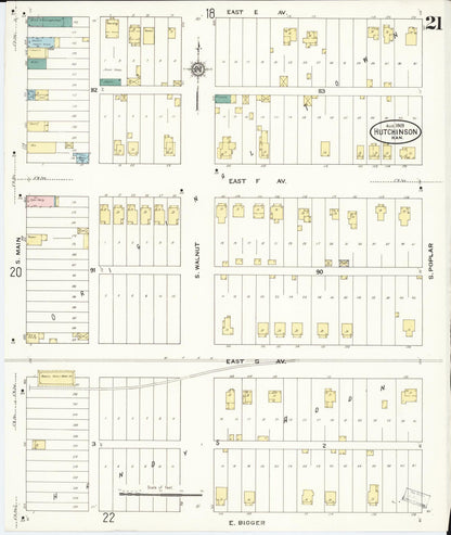 Sanborn Fire Insurance Map from Hutchinson, Reno County, Kansas (1909), Sheet #0021 - Complete Map Set gallery image, historic Sanborn map, vintage wall art, Kansas Kansas