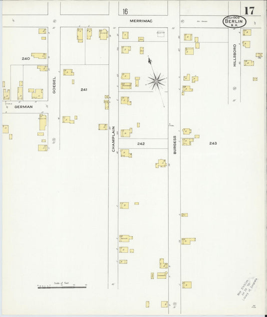 Sanborn Fire Insurance Map from Berlin, Coos County, New Hampshire (1909), Sheet #0017 - Historic Sanborn Fire Insurance Map Print, vintage old map wall art, antique decor, genealogy gift, New Hampshire New Hampshire map