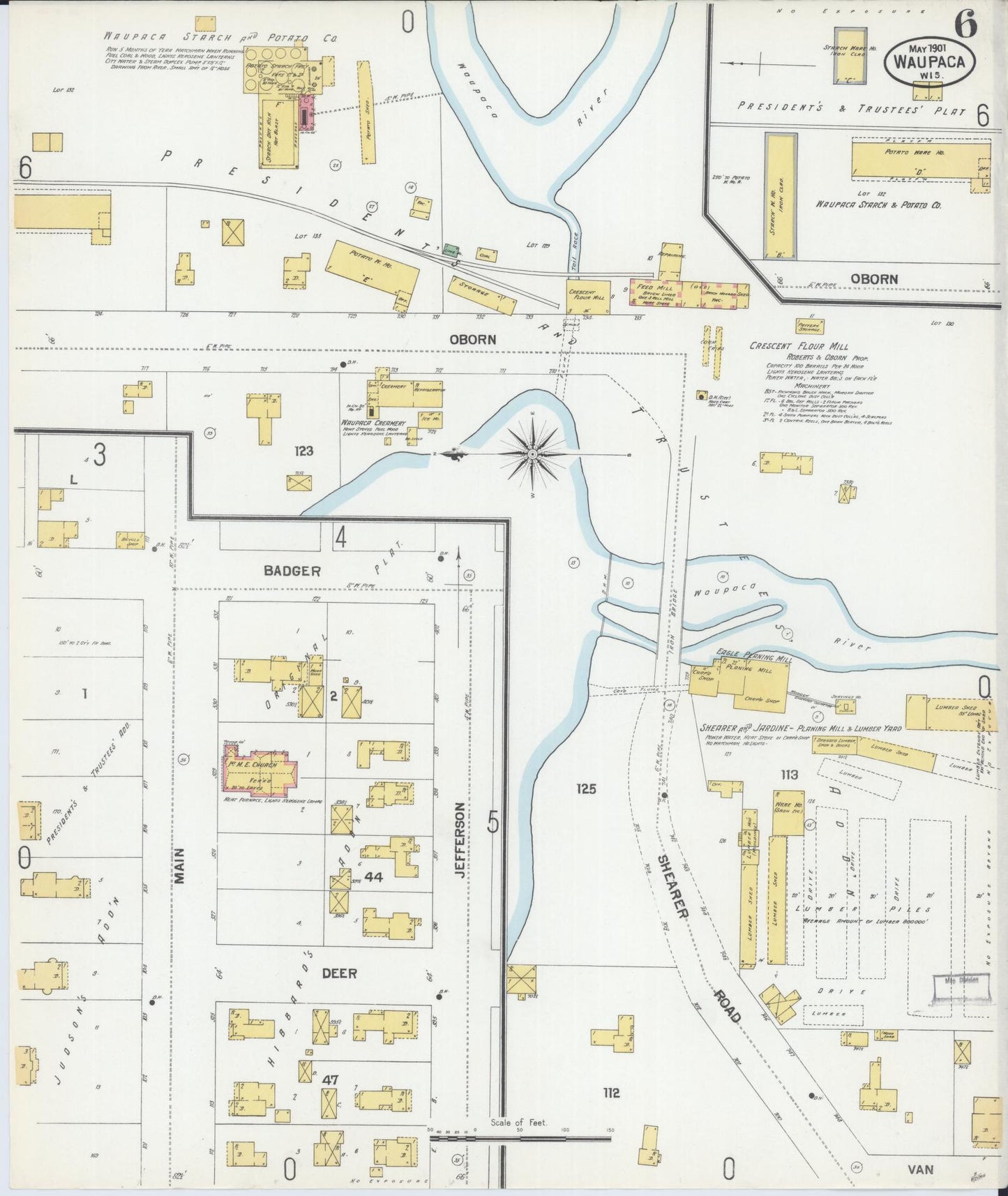 Sanborn Fire Insurance Map from Waupaca, Waupaca County, Wisconsin (1901), Sheet #0006 - Complete Map Set gallery image, historic Sanborn map, vintage wall art, Wisconsin Wisconsin