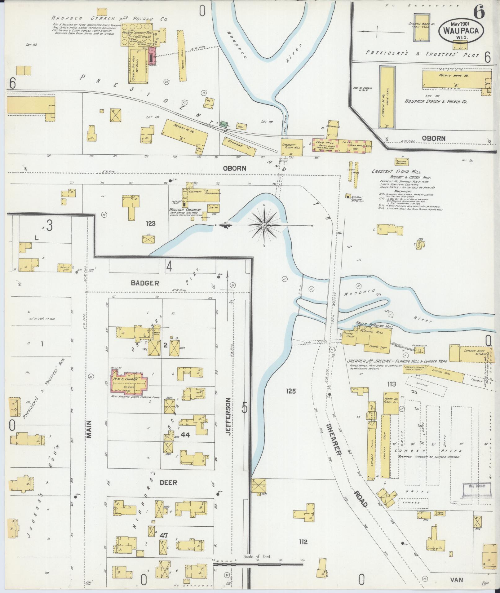 Sanborn Fire Insurance Map from Waupaca, Waupaca County, Wisconsin (1901), Sheet #0006 - Complete Map Set gallery image, historic Sanborn map, vintage wall art, Wisconsin Wisconsin