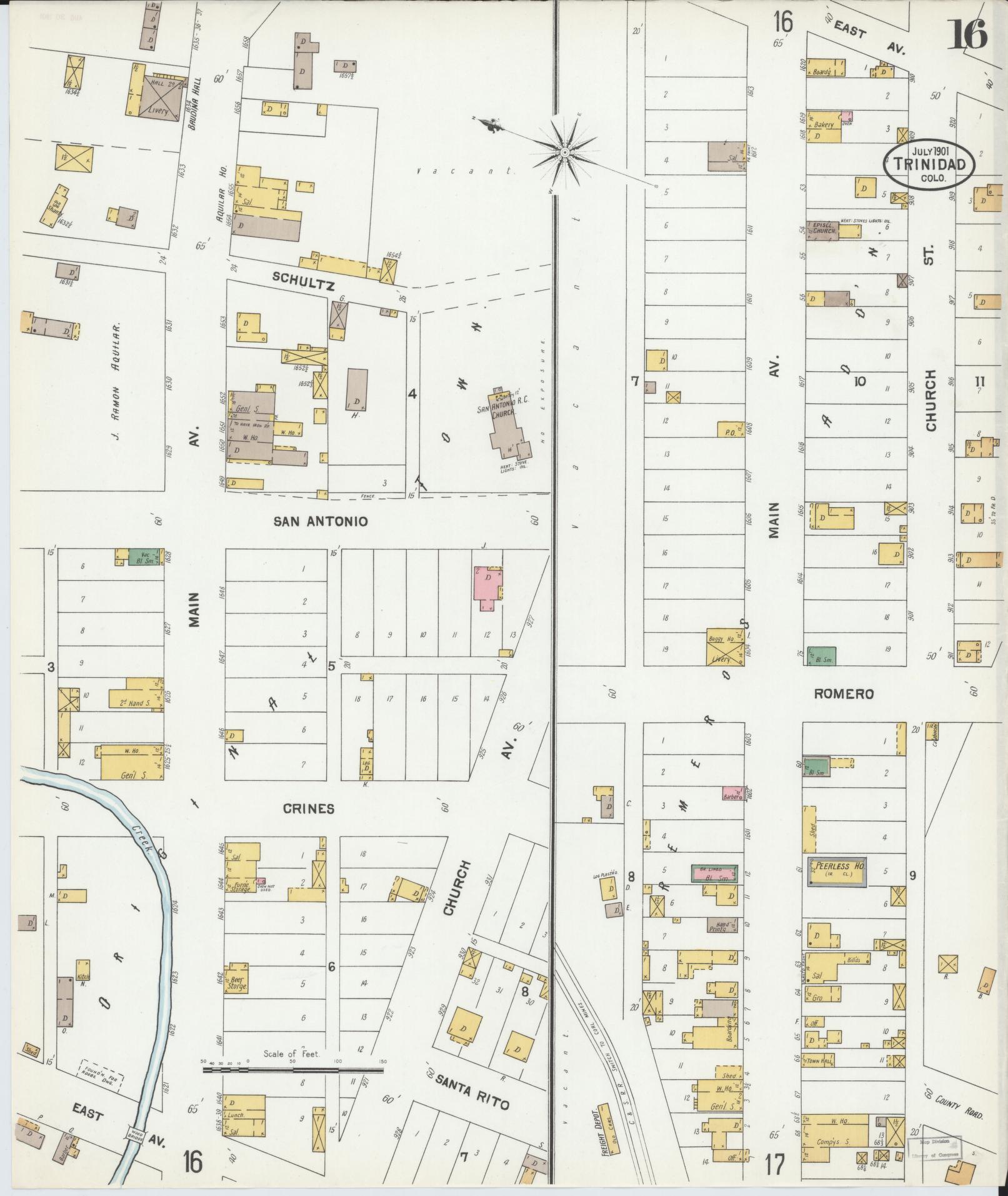 Sanborn Fire Insurance Map from Trinidad, Las Animas County, Colorado (1901), Sheet #0016 - Complete Map Set gallery image, historic Sanborn map, vintage wall art, Colorado Colorado
