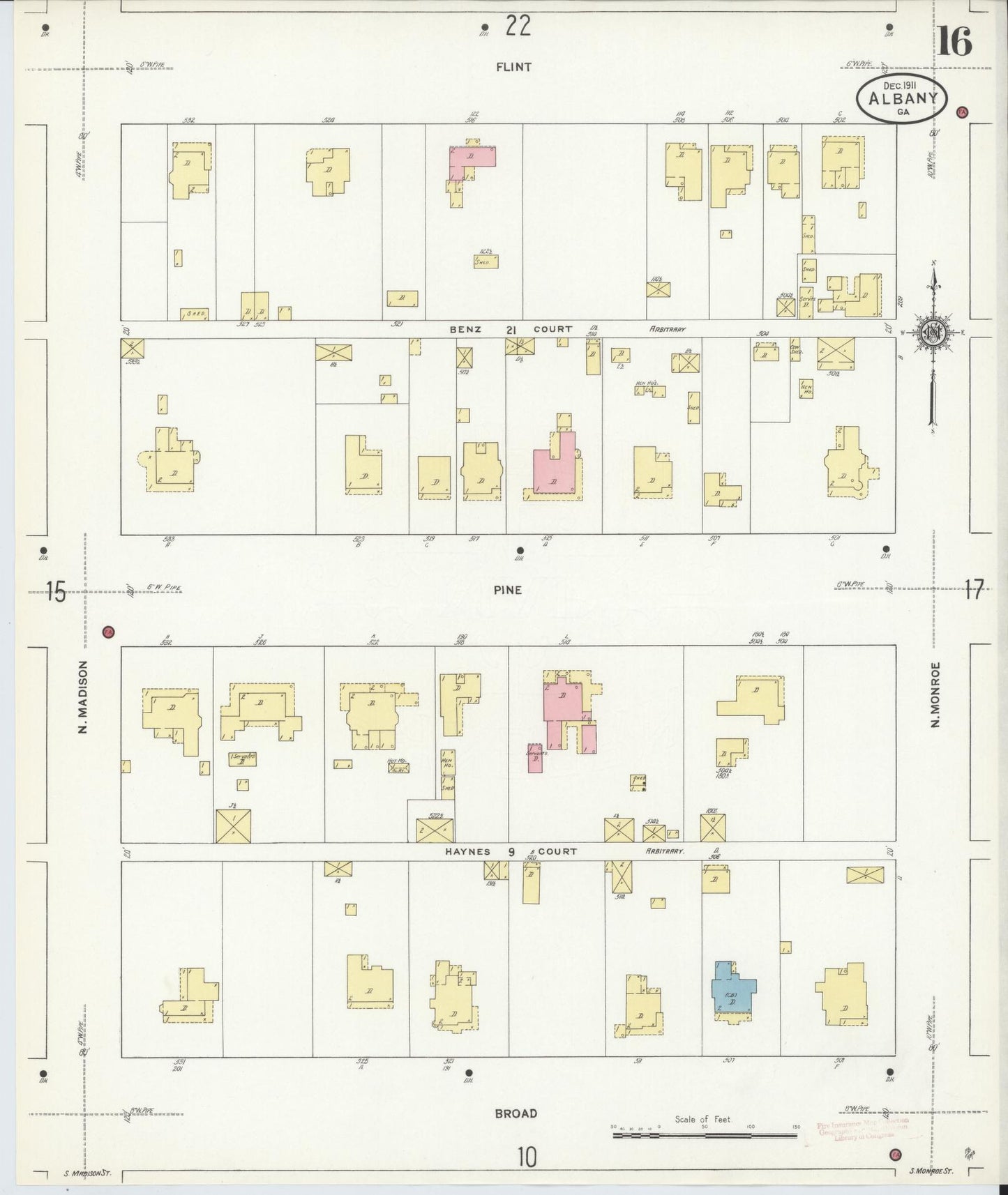 Sanborn Fire Insurance Map from Albany, Dougherty County, Georgia (1911), Sheet #0016 - Complete Map Set gallery image, historic Sanborn map, vintage wall art, Georgia Georgia