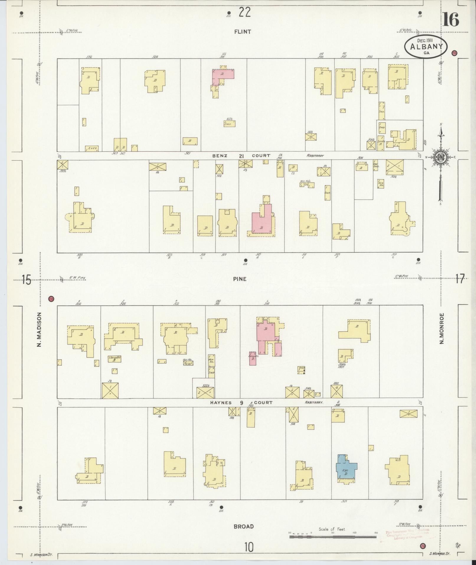Sanborn Fire Insurance Map from Albany, Dougherty County, Georgia (1911), Sheet #0016 - Complete Map Set gallery image, historic Sanborn map, vintage wall art, Georgia Georgia