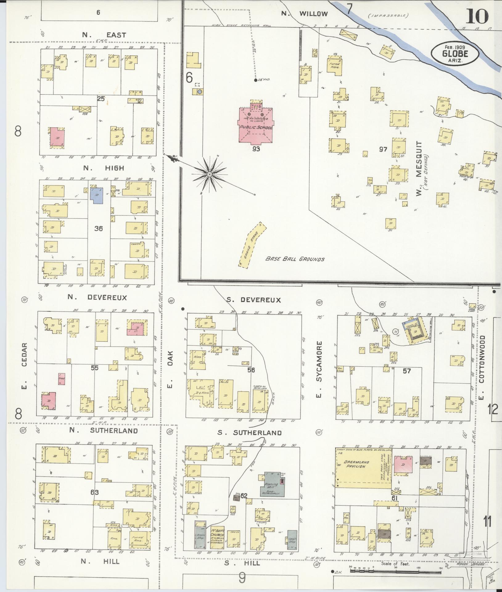 Sanborn Fire Insurance Map from Globe, Gila County, Arizona (1909), Sheet #0010 - Complete Map Set gallery image, historic Sanborn map, vintage wall art, Arizona Arizona