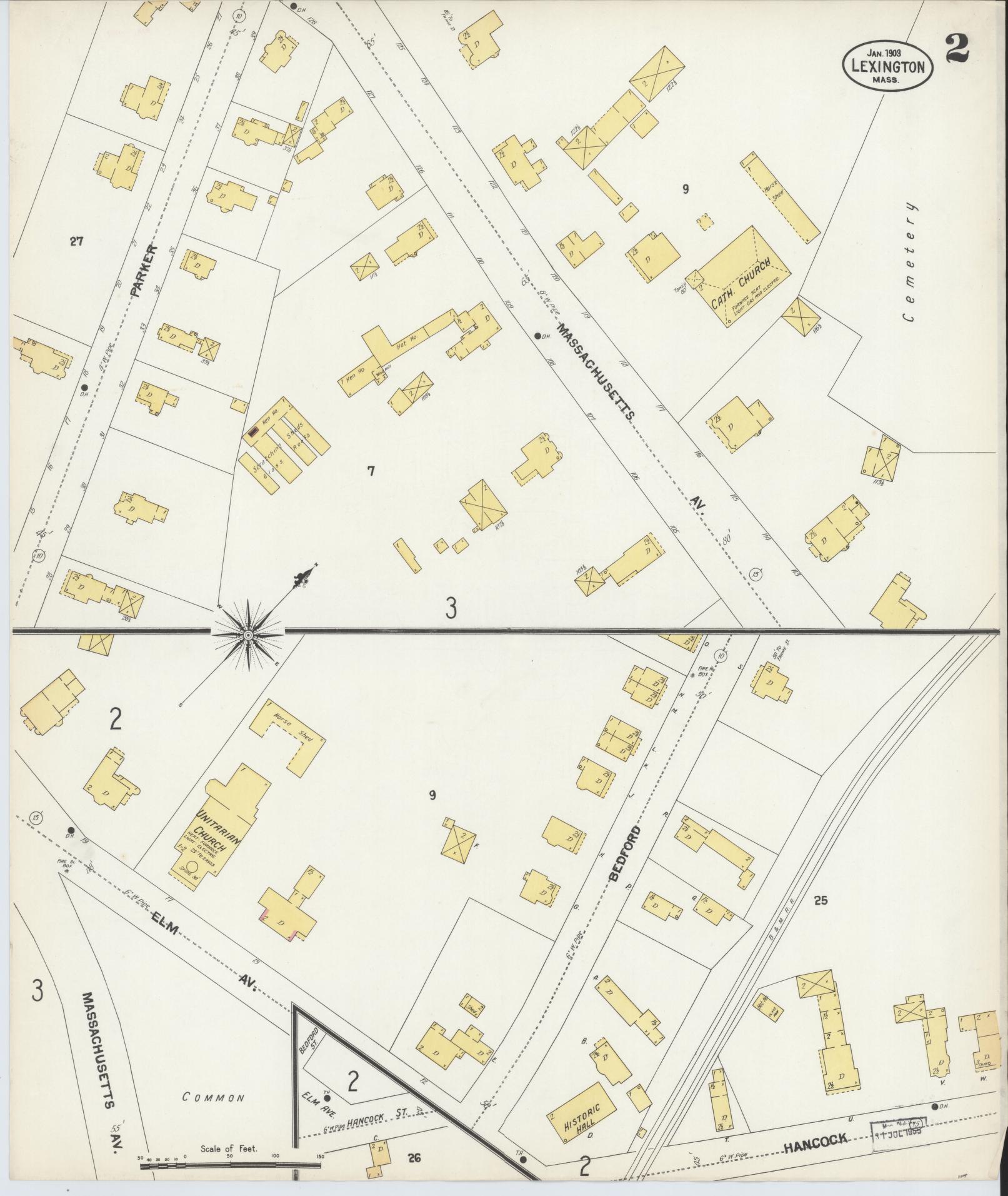 Sanborn Fire Insurance Map from Lexington, Middlesex County, Massachusetts (1903), Sheet #0002 - Historic Sanborn Fire Insurance Map Print, vintage old map wall art, antique decor, genealogy gift, Massachusetts Massachusetts map