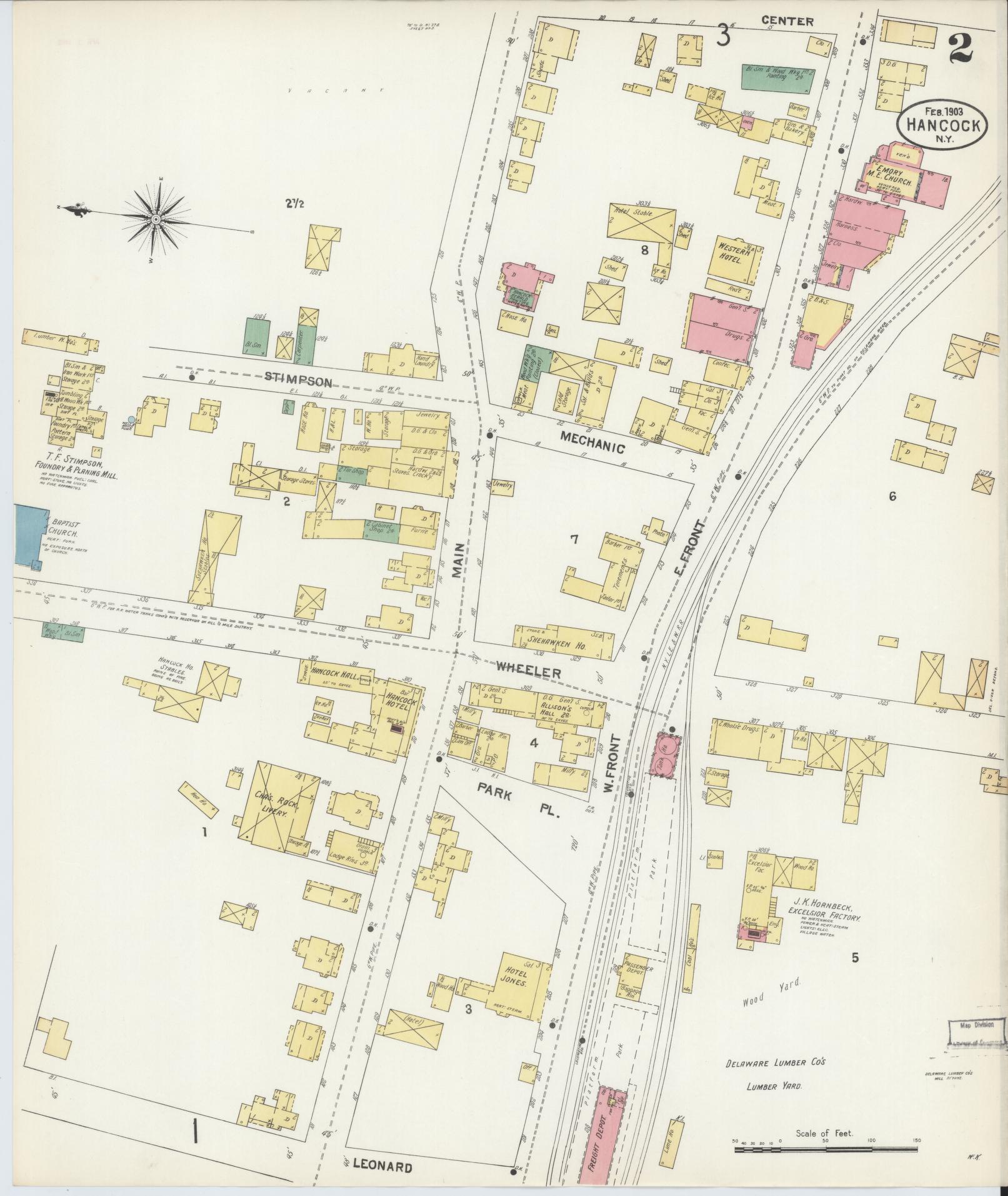 Sanborn Fire Insurance Map from Hancock, Delaware County, New York (1903), Sheet #0002 - Complete Map Set gallery image, historic Sanborn map, vintage wall art, Hancock Delaware