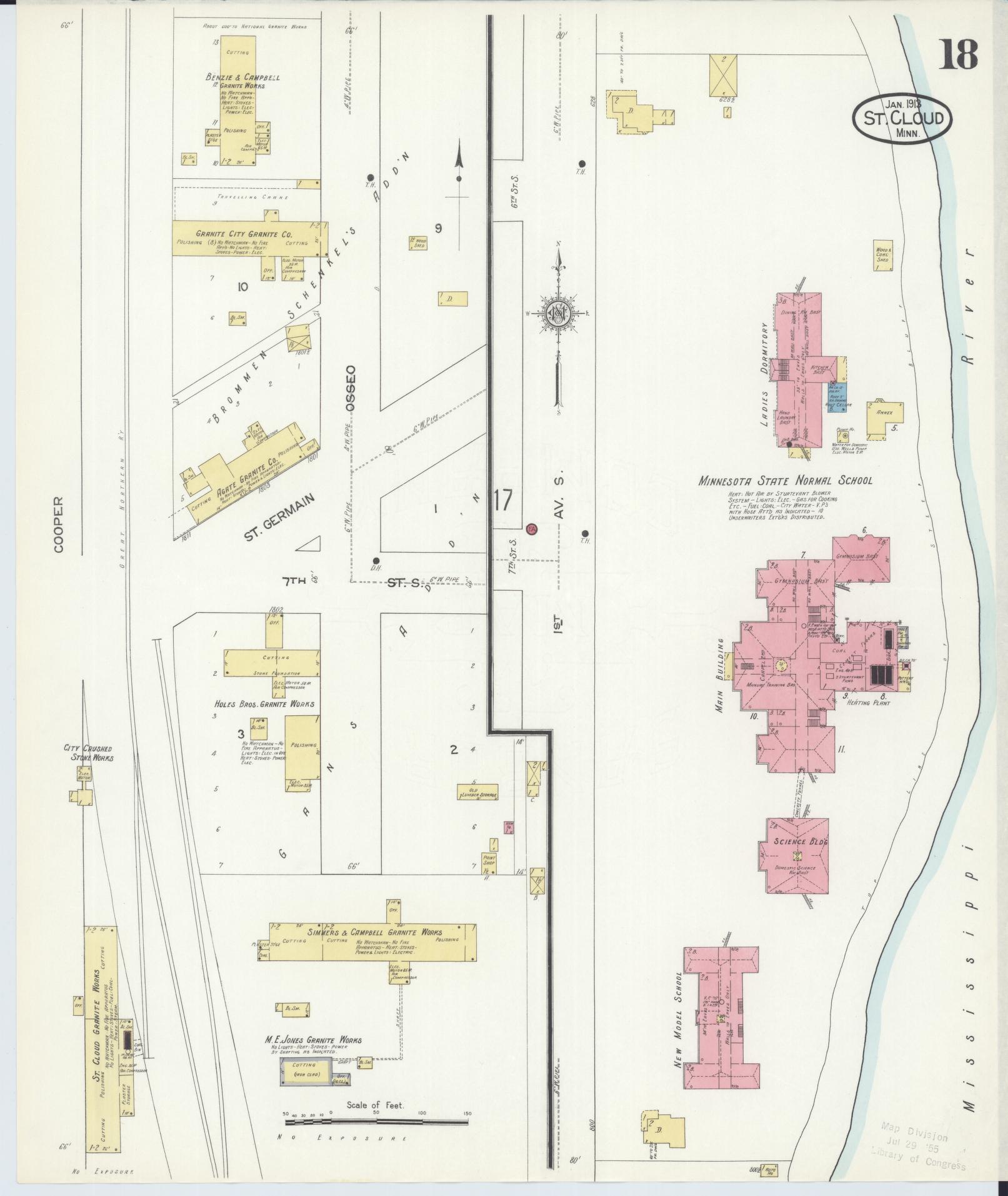 Sanborn Fire Insurance Map from Saint Cloud, Stearns, Benton, and Sherburne Counties, Minnesota (1913), Sheet #0018 - Complete Map Set gallery image, historic Sanborn map, vintage wall art, Minnesota Minnesota