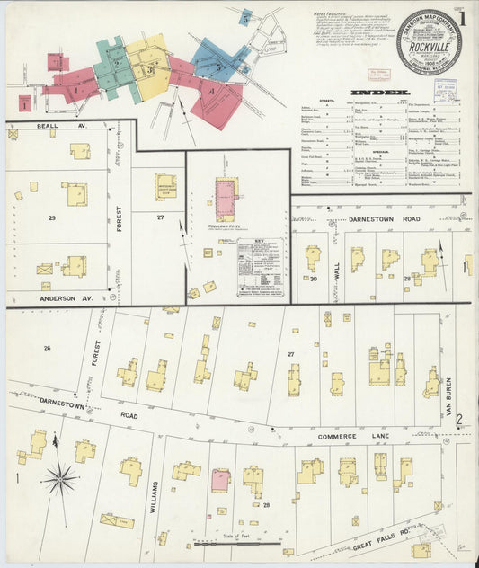 Sanborn Fire Insurance Map from Rockville, Montgomery County, Maryland (1908), Sheet #0001 - Complete Map Set gallery image, historic Sanborn map, vintage wall art, Maryland Maryland