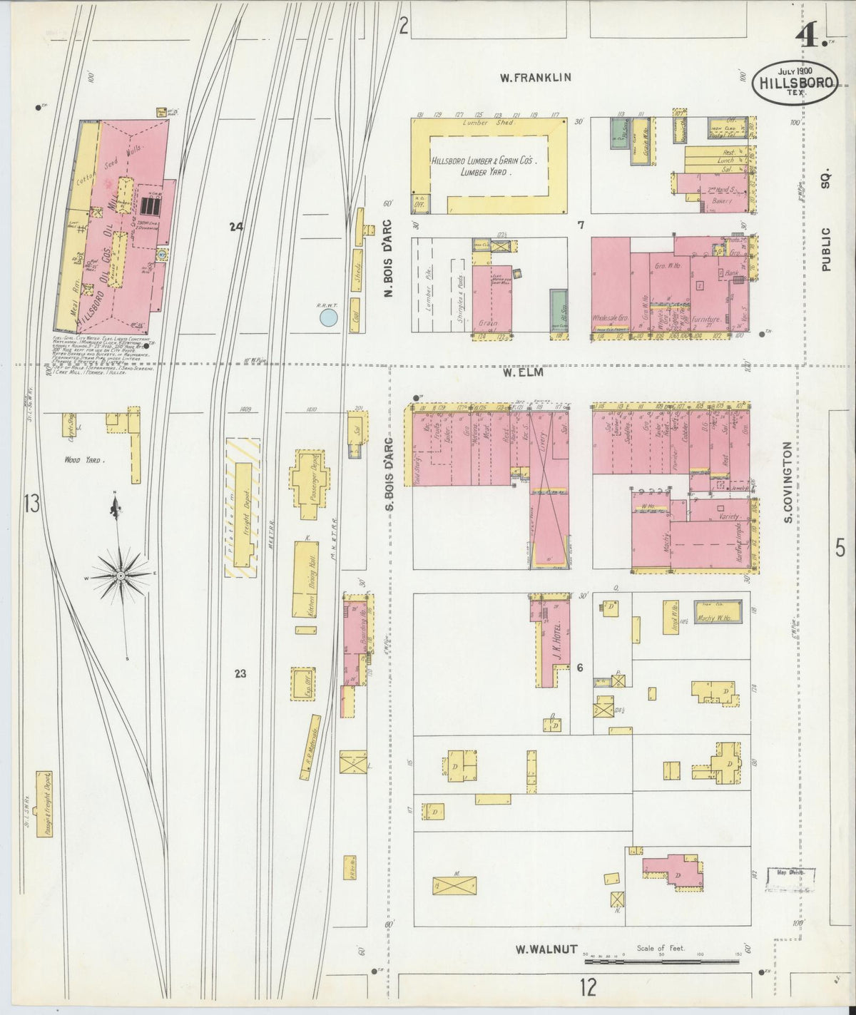 Sanborn Fire Insurance Map from Hillsboro, Hill County, Texas (1900), Sheet #0004 - Historic Sanborn Fire Insurance Map Print, vintage old map wall art, antique decor, genealogy gift, Texas Texas map