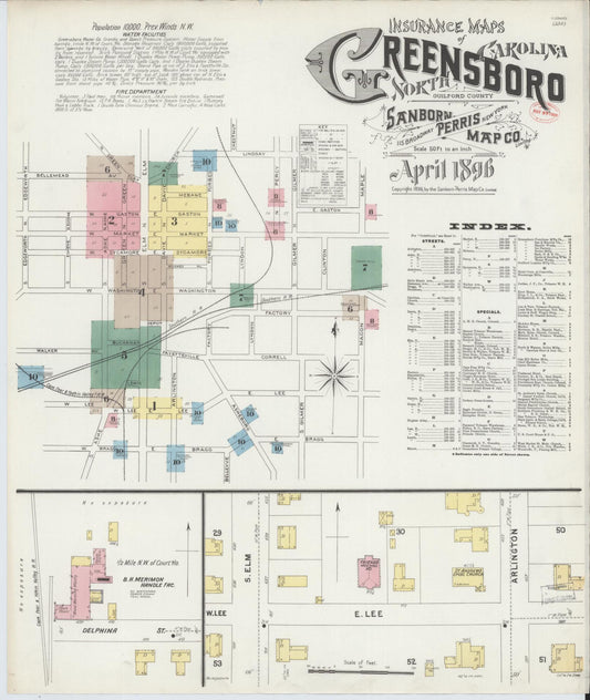 Sanborn Fire Insurance Map from Greensboro, Guilford County, North Carolina (1896), Sheet #0001 - Complete Map Set gallery image, historic Sanborn map, vintage wall art, North Carolina North Carolina