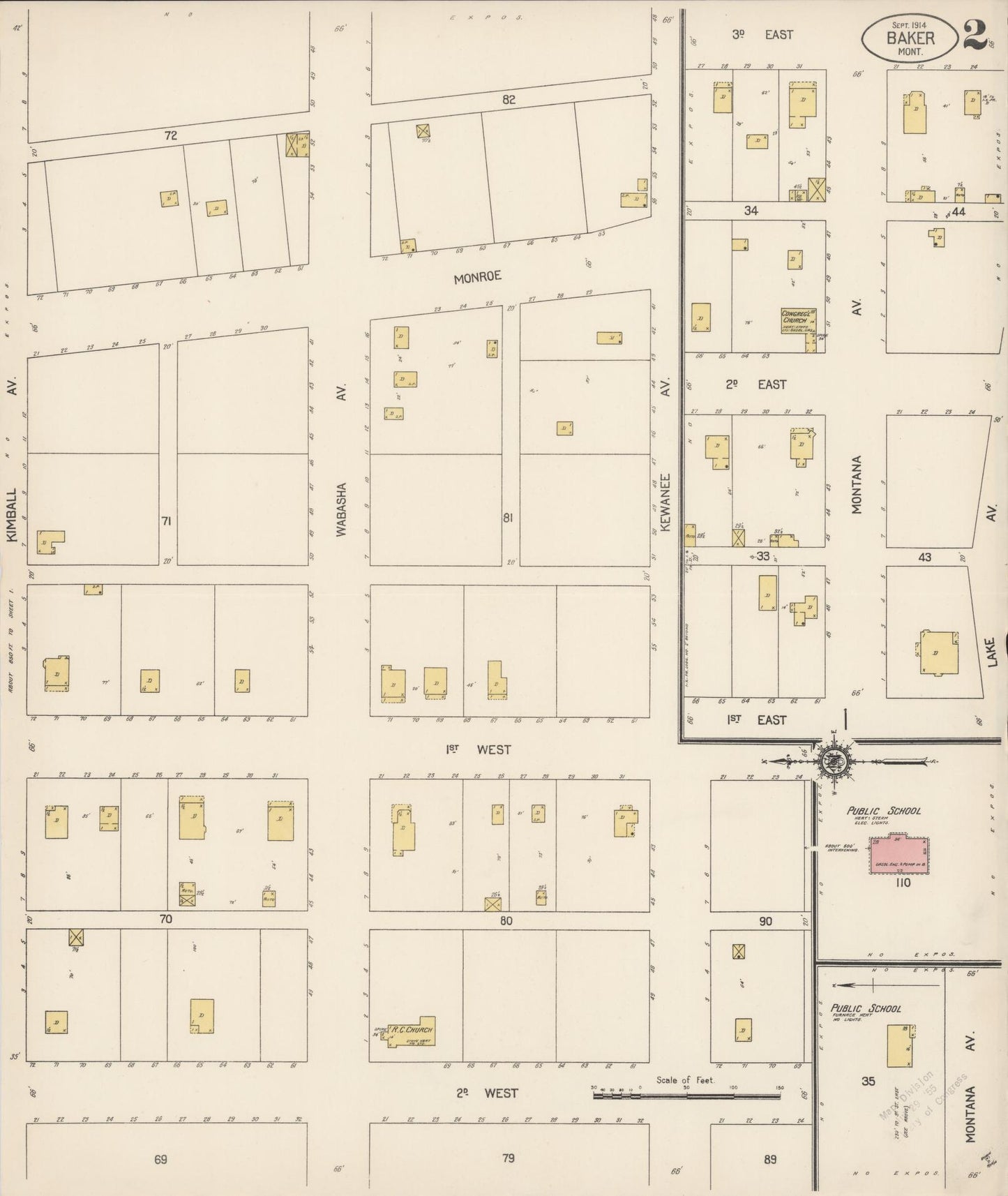 Sanborn Fire Insurance Map from Baker, Fallon County, Montana (1914), Sheet #0002 - Historic Sanborn Fire Insurance Map Print, vintage old map wall art, antique decor, genealogy gift, Montana Montana map