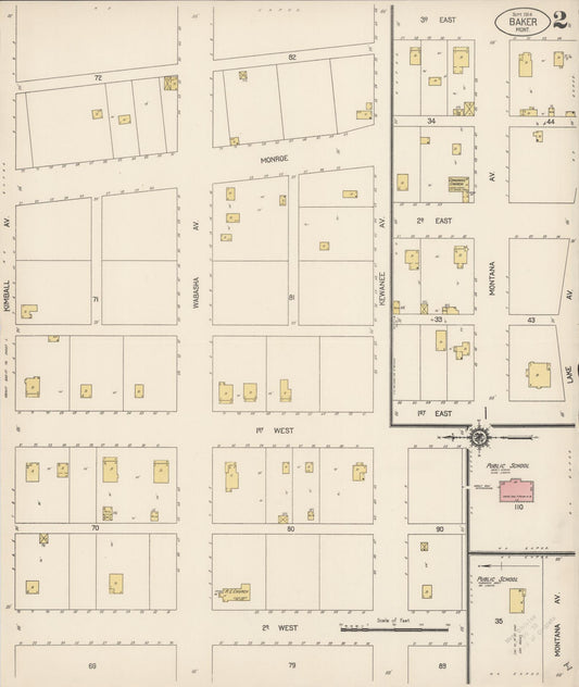 Sanborn Fire Insurance Map from Baker, Fallon County, Montana (1914), Sheet #0002 - Historic Sanborn Fire Insurance Map Print, vintage old map wall art, antique decor, genealogy gift, Montana Montana map