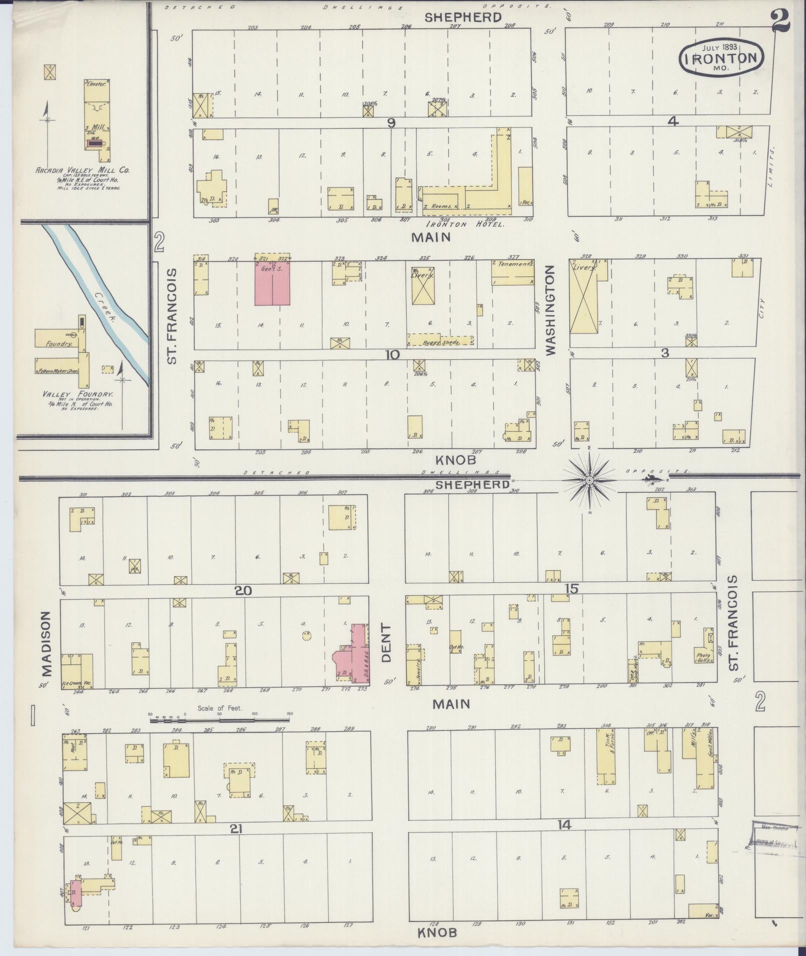 Sanborn Fire Insurance Map from Ironton, Iron County, Missouri (1893), Sheet #0002 - Historic Sanborn Fire Insurance Map Print, vintage old map wall art, antique decor, genealogy gift, Missouri Missouri map