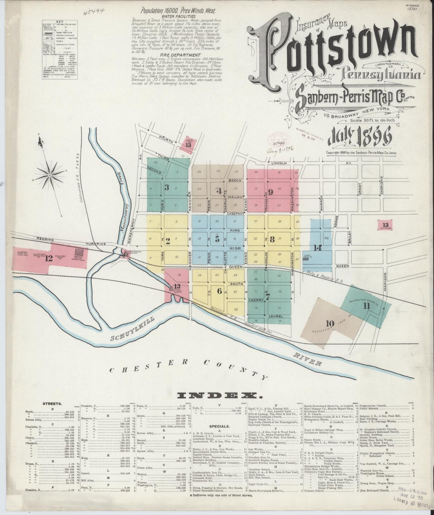 Sanborn Fire Insurance Map from Pottstown, Montgomery County, Pennsylvania (1896), Sheet #0001 - Complete Map Set gallery image, historic Sanborn map, vintage wall art, Pennsylvania Pennsylvania