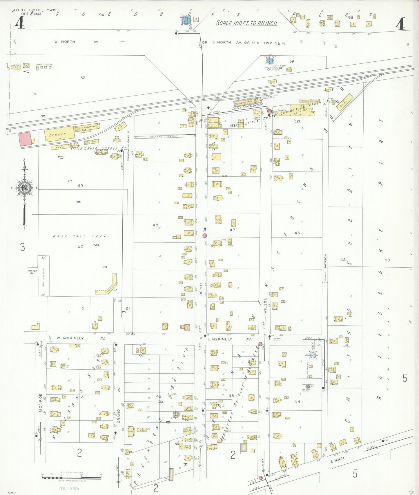 Sanborn Fire Insurance Map from Little Chute, Outagamie County, Wisconsin (1943), Sheet #0004 - Historic Sanborn Fire Insurance Map Print, vintage old map wall art, antique decor, genealogy gift, Wisconsin Wisconsin map