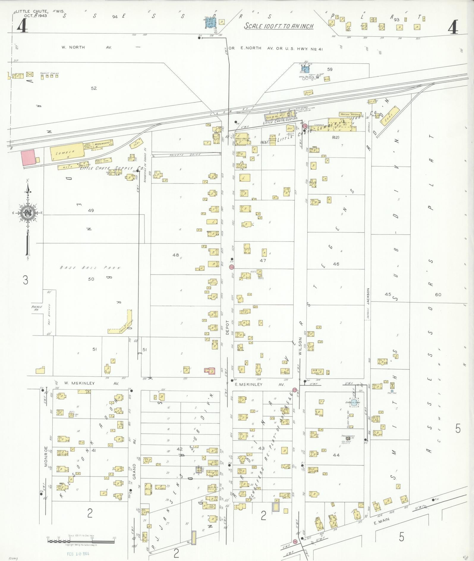 Sanborn Fire Insurance Map from Little Chute, Outagamie County, Wisconsin (1943), Sheet #0004 - Historic Sanborn Fire Insurance Map Print, vintage old map wall art, antique decor, genealogy gift, Wisconsin Wisconsin map