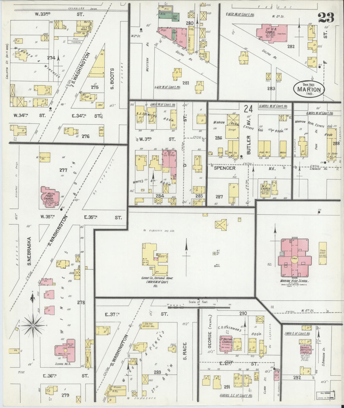 Sanborn Fire Insurance Map from Marion, Grant County, Indiana (1901), Sheet #0023 - Historic Sanborn Fire Insurance Map Print, vintage old map wall art, antique decor, genealogy gift, Indiana Indiana map