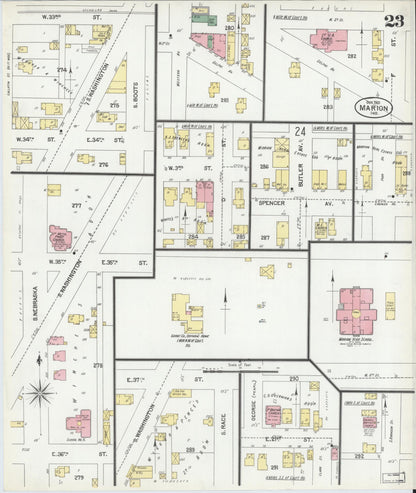 Sanborn Fire Insurance Map from Marion, Grant County, Indiana (1901), Sheet #0023 - Historic Sanborn Fire Insurance Map Print, vintage old map wall art, antique decor, genealogy gift, Indiana Indiana map