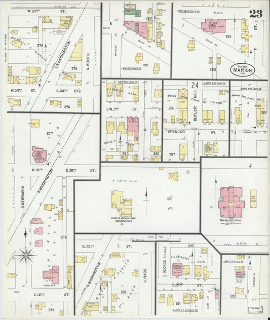 Sanborn Fire Insurance Map from Marion, Grant County, Indiana (1901), Sheet #0023 - Historic Sanborn Fire Insurance Map Print, vintage old map wall art, antique decor, genealogy gift, Indiana Indiana map