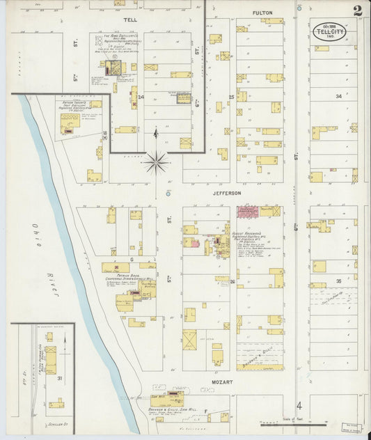 Sanborn Fire Insurance Map from Tell City, Perry County, Indiana (1898), Sheet #0002 - Historic Sanborn Fire Insurance Map Print, vintage old map wall art, antique decor, genealogy gift, Indiana Indiana map