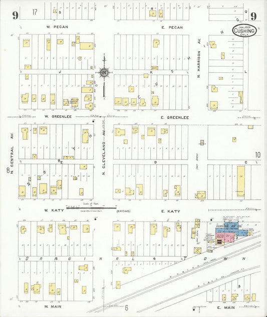 Sanborn Fire Insurance Map from Cushing, Payne County, Oklahoma (1924), Sheet #0009 - Historic Sanborn Fire Insurance Map Print, vintage old map wall art, antique decor, genealogy gift, Oklahoma Oklahoma map