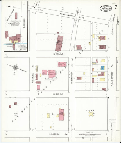 Sanborn Fire Insurance Map from Las Cruces, Dona Ana County, New Mexico (1921), Sheet #0007 - Complete Map Set gallery image, historic Sanborn map, vintage wall art, New Mexico New Mexico