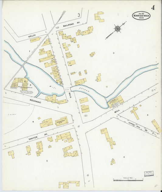 Sanborn Fire Insurance Map from Norridgewock, Somerset County, Maine (1911), Sheet #0004 - Historic Sanborn Fire Insurance Map Print, vintage old map wall art, antique decor, genealogy gift, Maine Maine map