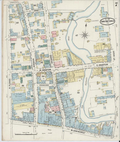 Sanborn Fire Insurance Map from San Antonio, Bexar County, Texas (1888), Sheet #0007 - Complete Map Set gallery image, historic Sanborn map, vintage wall art, Texas Texas