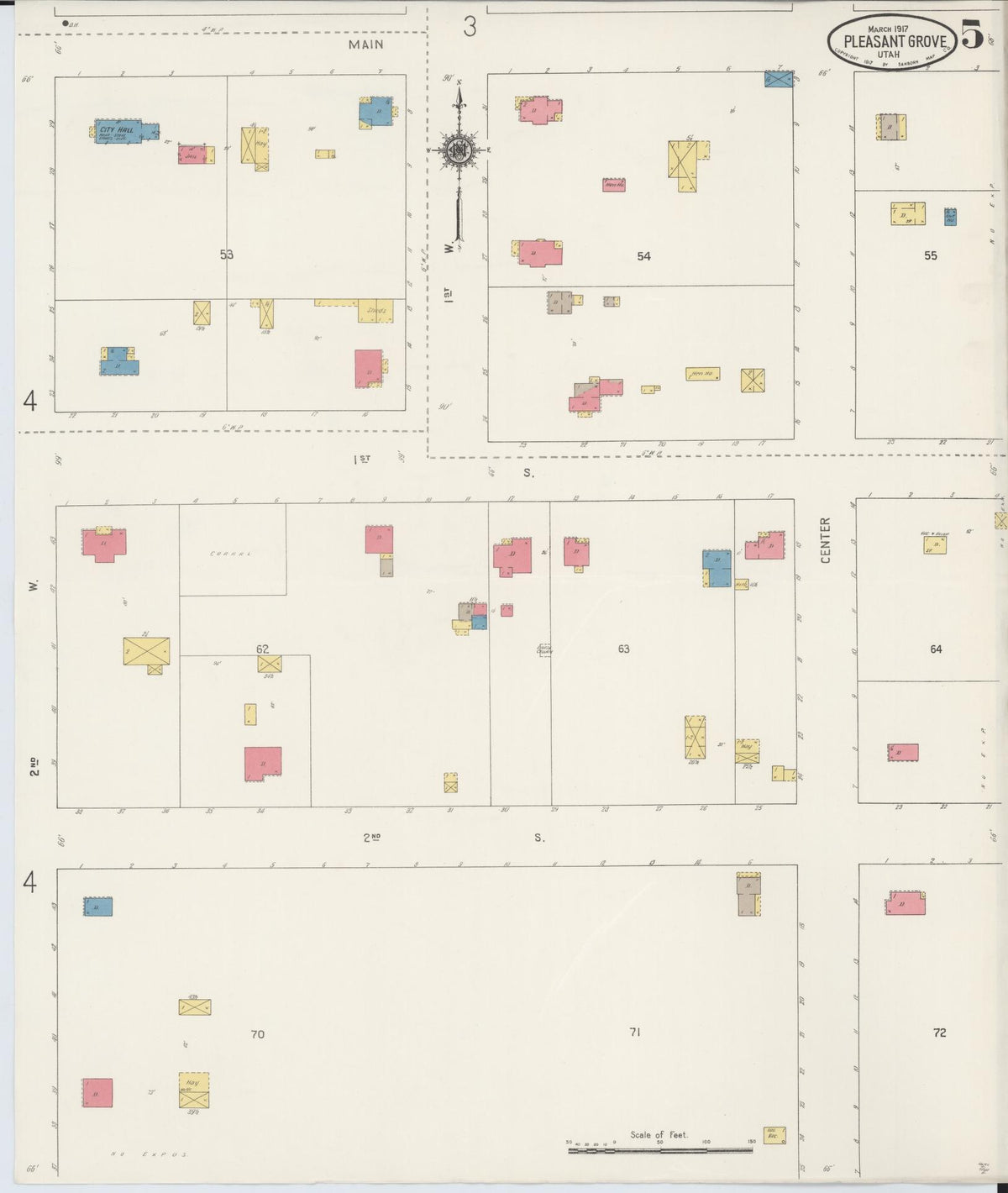 Sanborn Fire Insurance Map from Pleasant Grove, Utah County, Utah (1917), Sheet #0005 - Historic Sanborn Fire Insurance Map Print, vintage old map wall art, antique decor, genealogy gift, Pleasant Grove Utah map