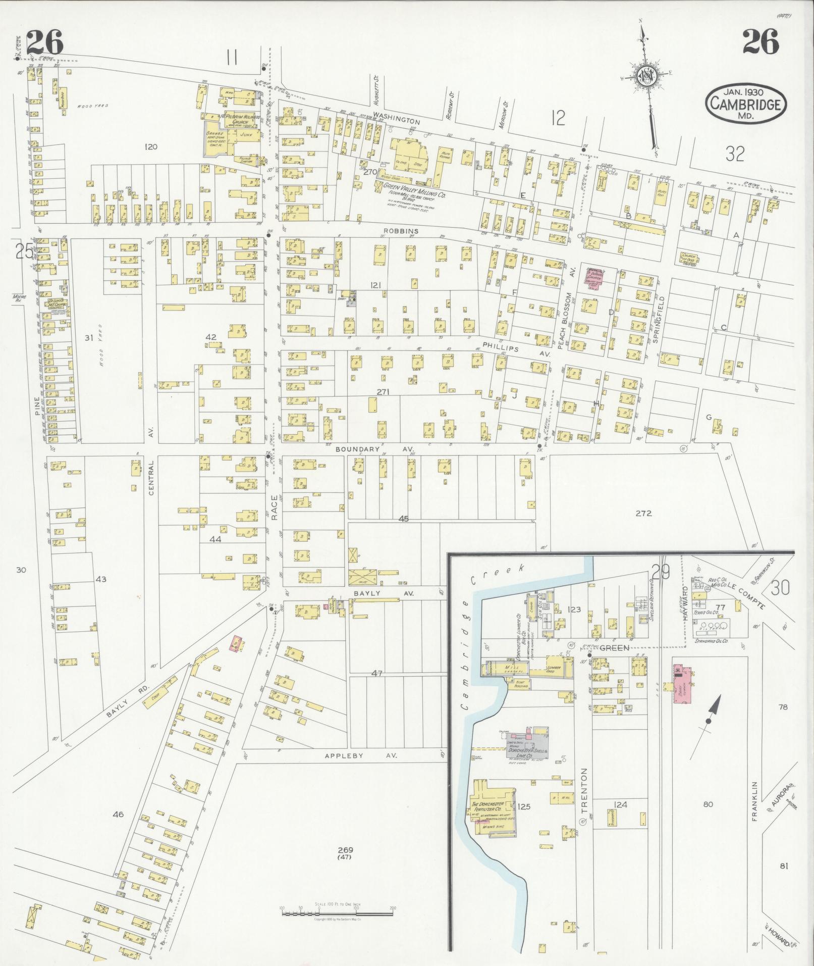 Dorchester, Maryland - 1930 - Sanborn Fire Insurance Map, Sheet #0026 - Historic Sanborn Fire Insurance Map Print, Dorchester Maryland 1930 0026 vintage old map wall art