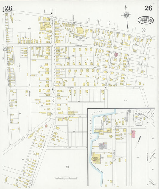 Dorchester, Maryland - 1930 - Sanborn Fire Insurance Map, Sheet #0026 - Historic Sanborn Fire Insurance Map Print, Dorchester Maryland 1930 0026 vintage old map wall art