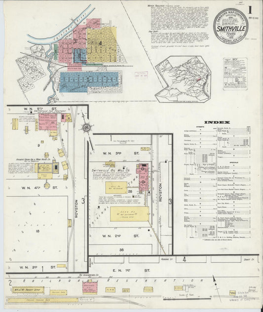 Sanborn Fire Insurance Map from Smithville, Bastrop County, Texas (1915), Sheet #0001 - Historic Sanborn Fire Insurance Map Print, vintage old map wall art, antique decor, genealogy gift, Texas Texas map