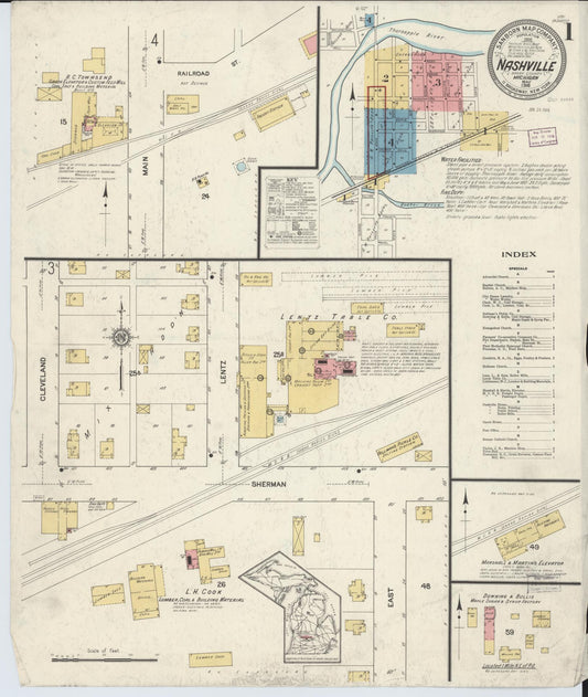 Sanborn Fire Insurance Map from Nashville, Barry County, Michigan (1916), Sheet #0001 - Complete Map Set gallery image, historic Sanborn map, vintage wall art, Michigan Michigan
