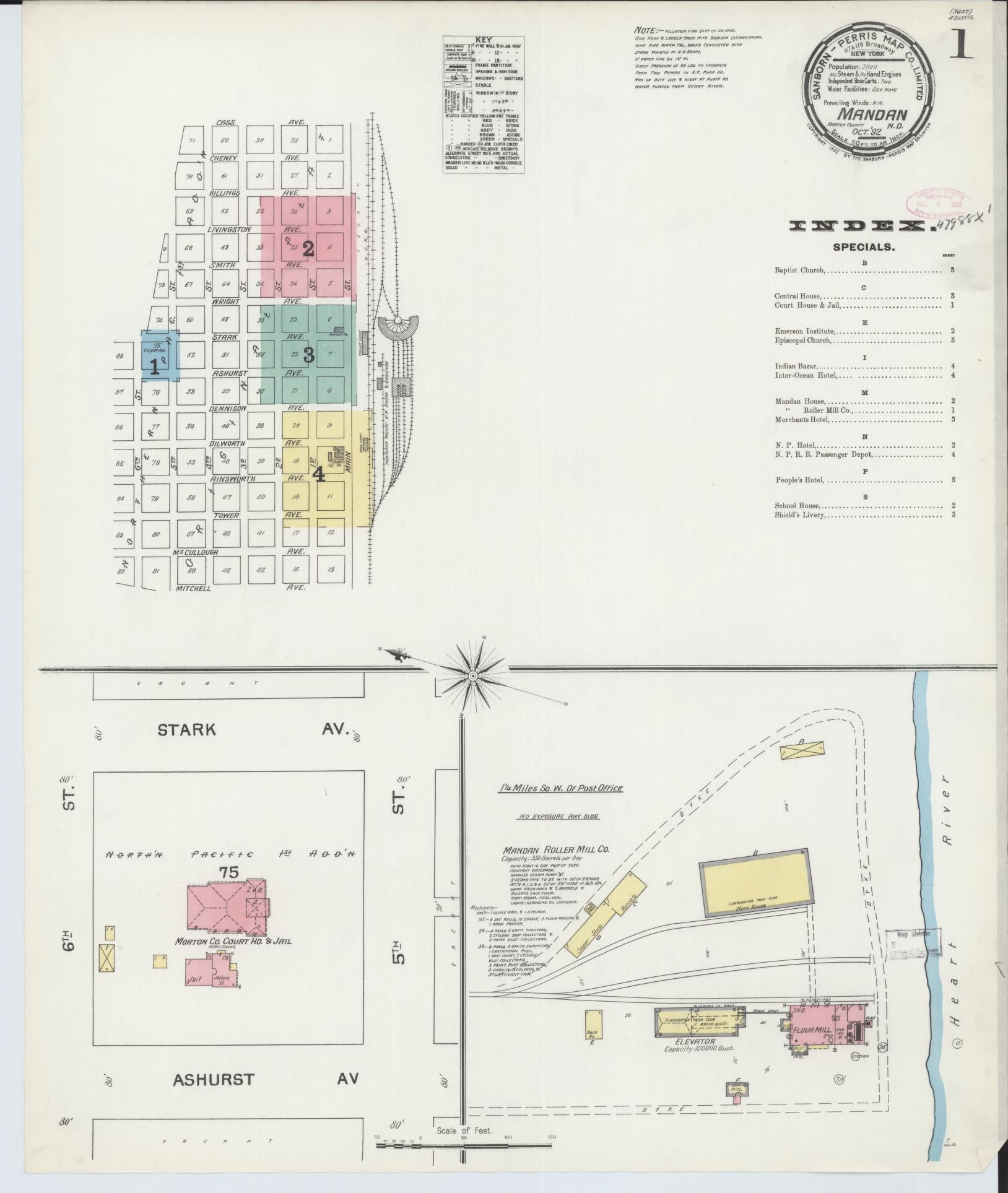 Sanborn Fire Insurance Map from Mandan, Morton County, North Dakota. (1892) – Historic Sanborn Fire Insurance Map Print