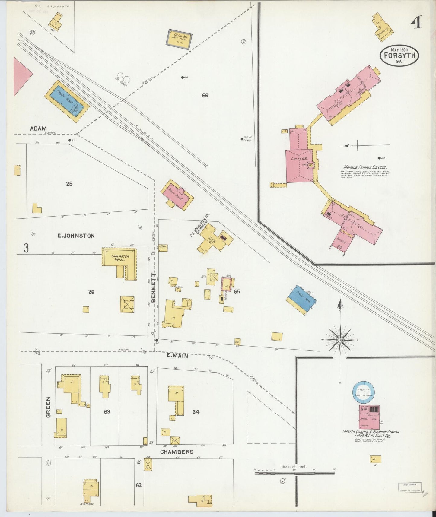 Sanborn Fire Insurance Map from Forsyth, Monroe County, Georgia (1905), Sheet #0004 - Historic Sanborn Fire Insurance Map Print, vintage old map wall art, antique decor, genealogy gift, Georgia Georgia map