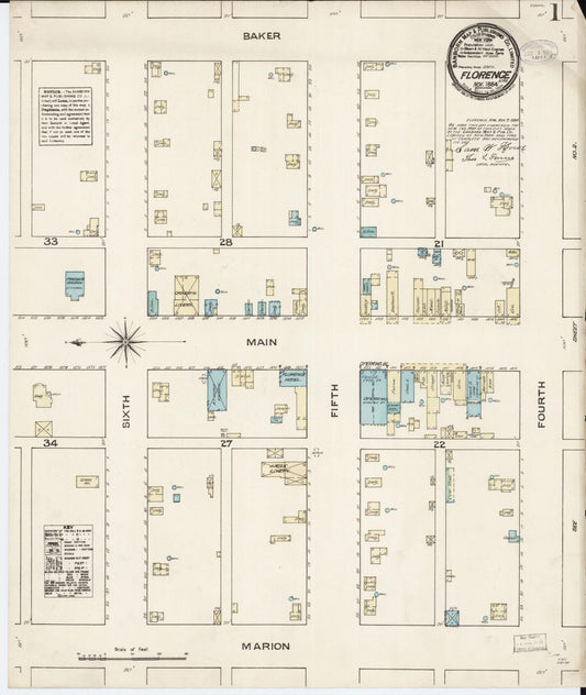 Sanborn Fire Insurance Map from Florence, Marion County, Kansas (1884), Sheet #0001 - Complete Map Set gallery image, historic Sanborn map, vintage wall art, Kansas Kansas