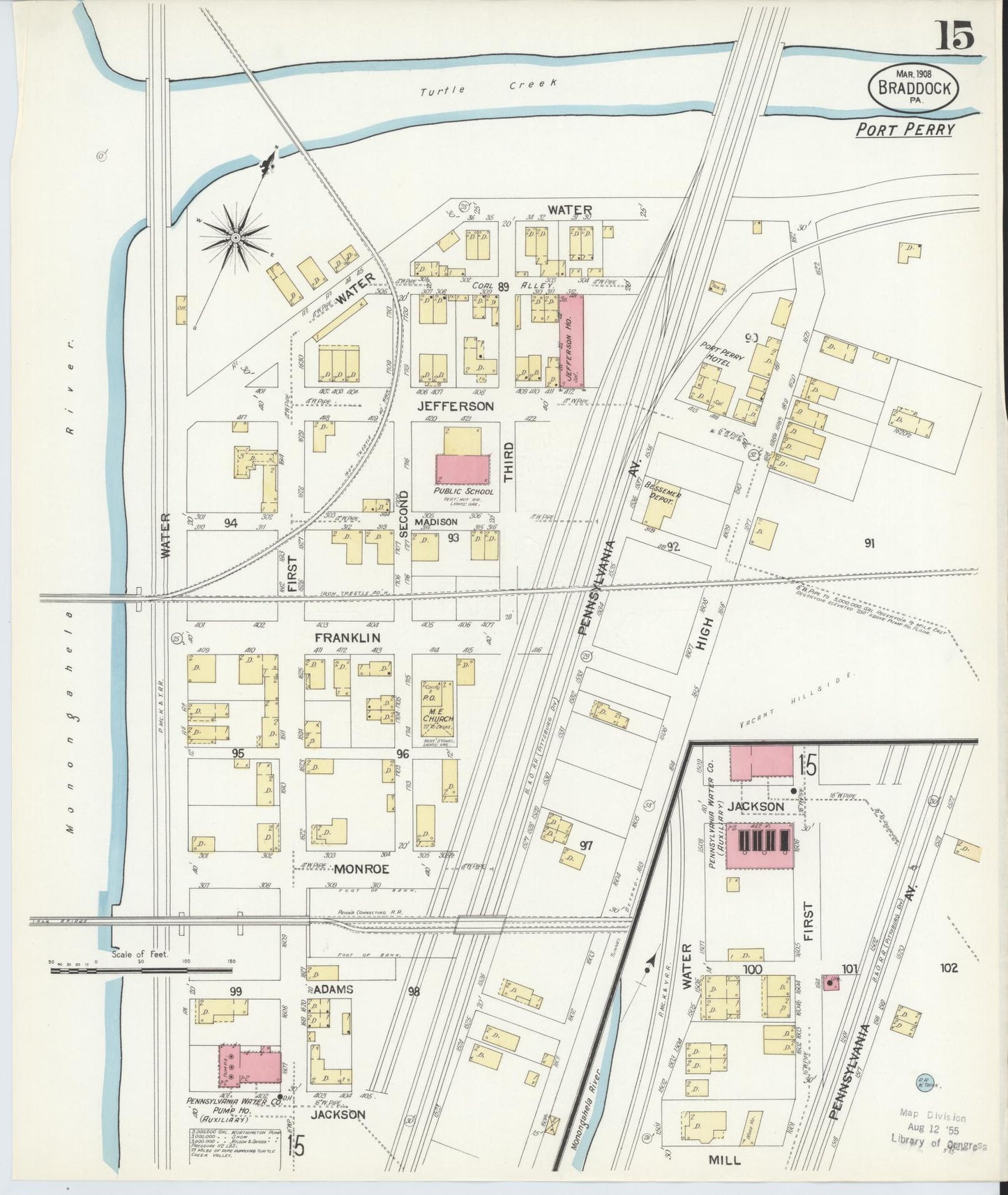 Sanborn Fire Insurance Map from Braddock, Allegheny County, Pennsylvania (1908), Sheet #0015 - Historic Sanborn Fire Insurance Map Print, vintage old map wall art, antique decor, genealogy gift, Pennsylvania Pennsylvania map