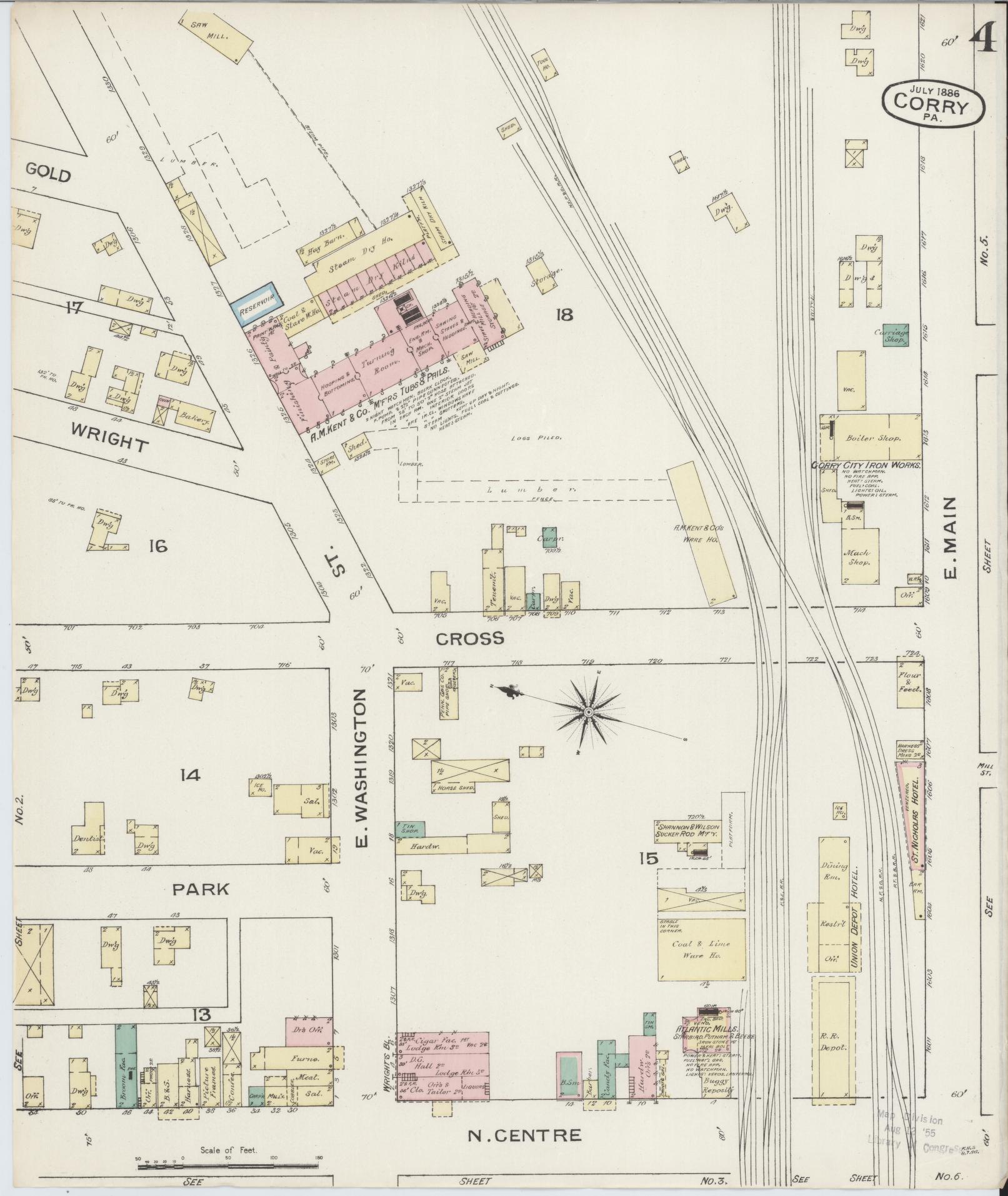 Sanborn Fire Insurance Map from Corry, Erie County, Pennsylvania (1886), Sheet #0004 - Historic Sanborn Fire Insurance Map Print, vintage old map wall art, antique decor, genealogy gift, Pennsylvania Pennsylvania map