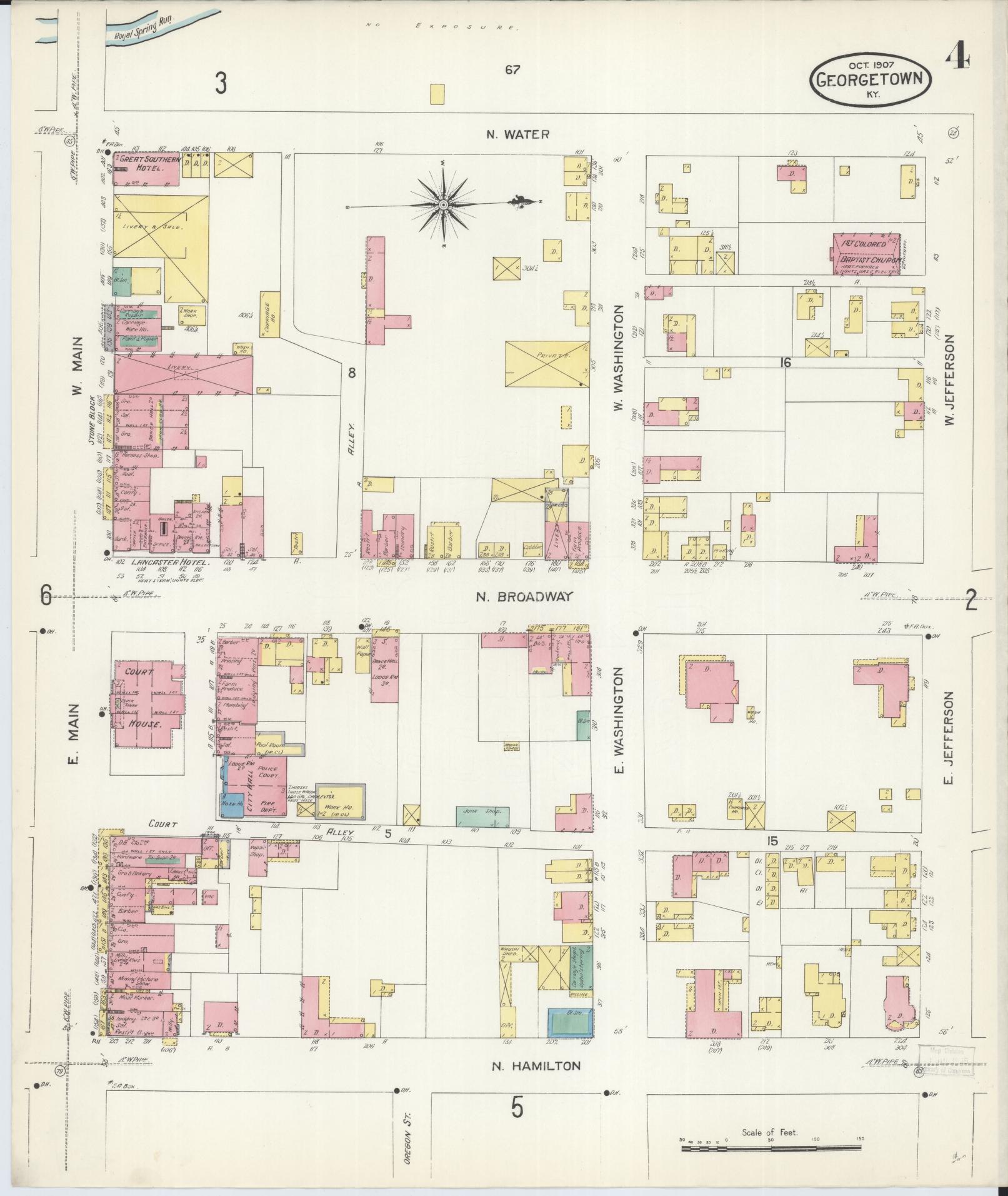 Sanborn Fire Insurance Map from Georgetown, Scott County, Kentucky (1907), Sheet #0004 - Historic Sanborn Fire Insurance Map Print, vintage old map wall art, antique decor, genealogy gift, Kentucky Kentucky map