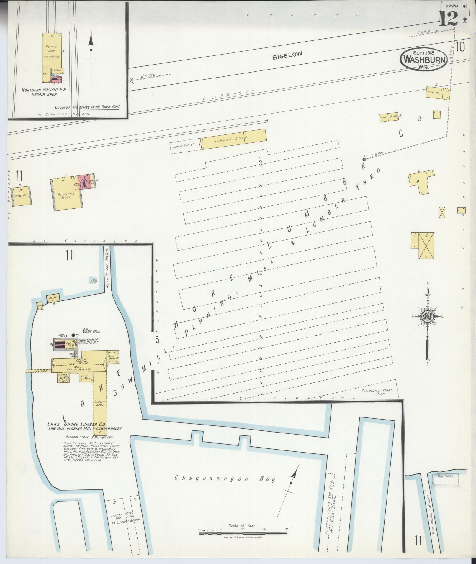 Sanborn Fire Insurance Map from Washburn, Bayfield County, Wisconsin (1918), Sheet #0012 - Complete Map Set gallery image, historic Sanborn map, vintage wall art, Wisconsin Wisconsin