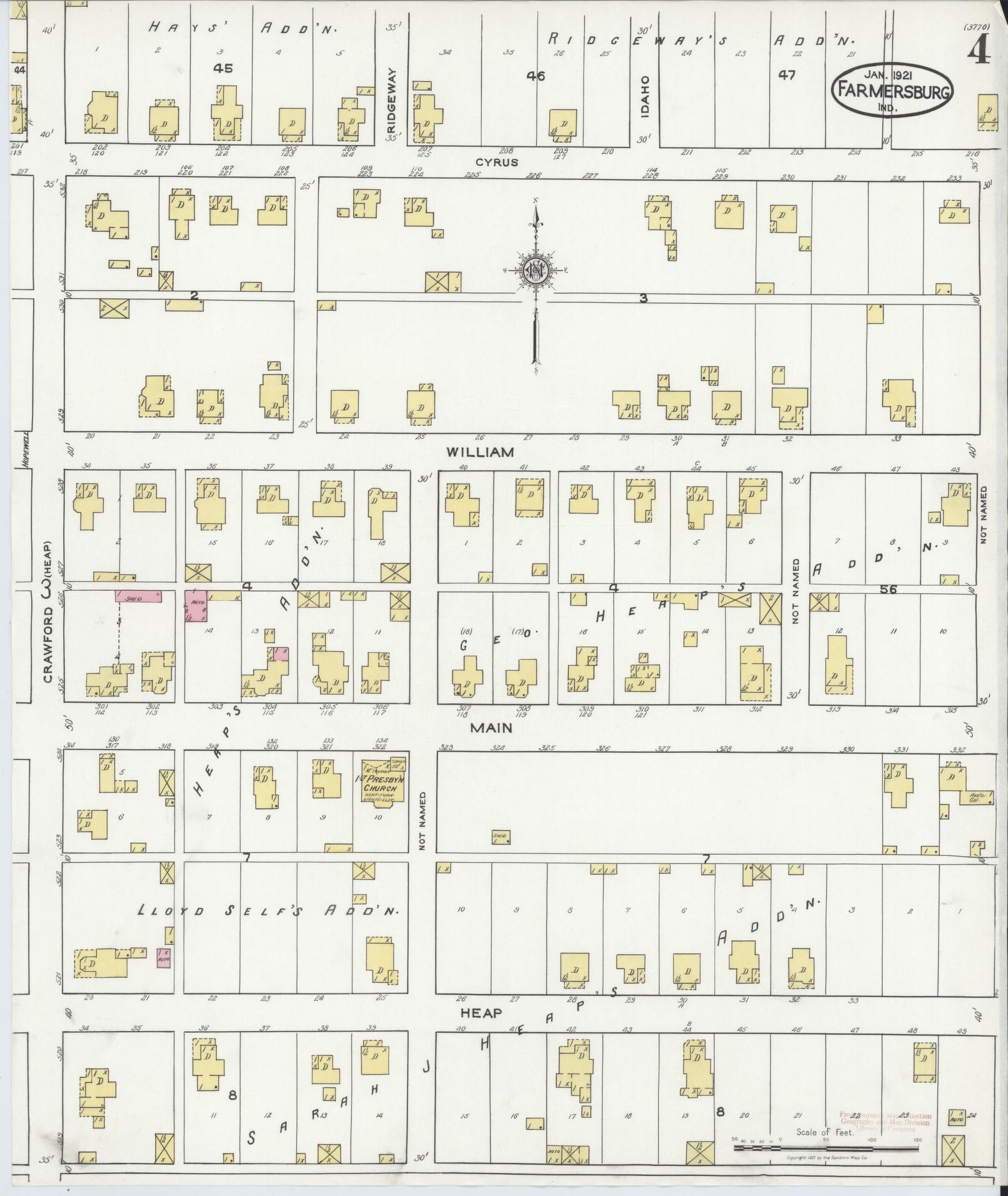 Sanborn Fire Insurance Map from Farmersburg, Sullivan County, Indiana (1921), Sheet #0004 - Complete Map Set gallery image, historic Sanborn map, vintage wall art, Indiana Indiana