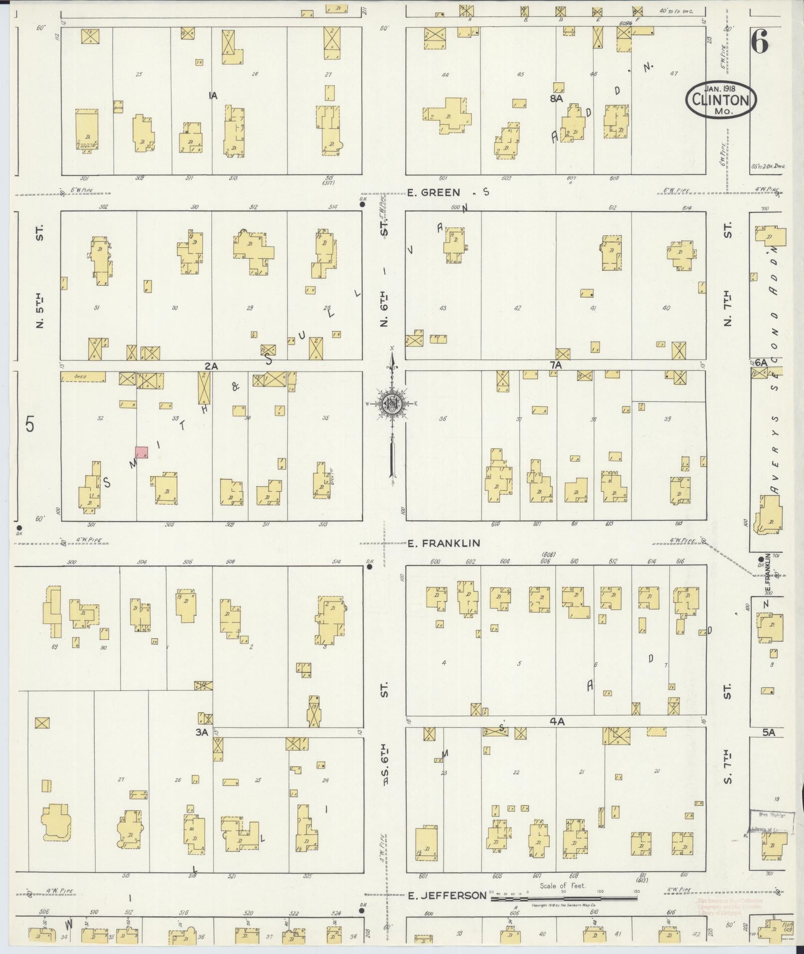 Sanborn Fire Insurance Map from Clinton, Henry County, Missouri (1918), Sheet #0006 - Complete Map Set gallery image, historic Sanborn map, vintage wall art, Missouri Missouri