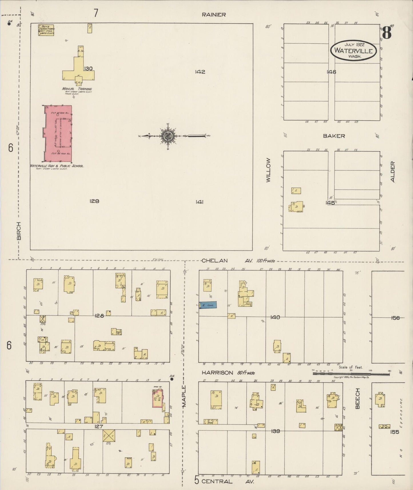 Sanborn Fire Insurance Map from Waterville, Douglas County, Washington (1922), Sheet #0008 - Complete Map Set gallery image, historic Sanborn map, vintage wall art, Washington Washington